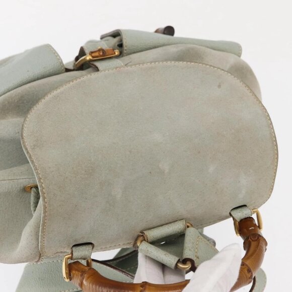 GUCCI Bamboo Backpack Suede Light Blue Gold 003 2058 0016 Auth 151681 main image 11